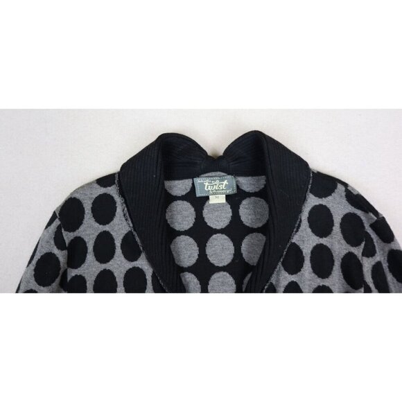 KNITS WITH A TWIST BY THE SWEATER GIRL - WOMEN'S GRAY BLACK POLKA DOT CARDIGAN M - Picture 4 of 8